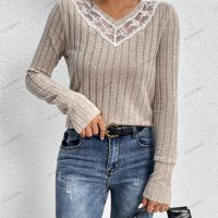 Дамски едноцветен пуловер с V-образно деколте и дълги ръкави - 023, снимка 1 - Блузи с дълъг ръкав и пуловери - 42630432