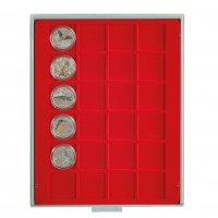 Lindner MB кутия в червен цвят PVC за 24 монети в капсули, снимка 1 - Нумизматика и бонистика - 35352043