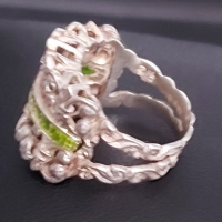 Винтидж / Стар сребърен пръстен със зелен емайл / проба 925 , снимка 8 - Пръстени - 44581893