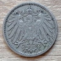 Германия 5 пфенига, 1908  "F" - Щутгарт д70, снимка 2 - Нумизматика и бонистика - 33797721