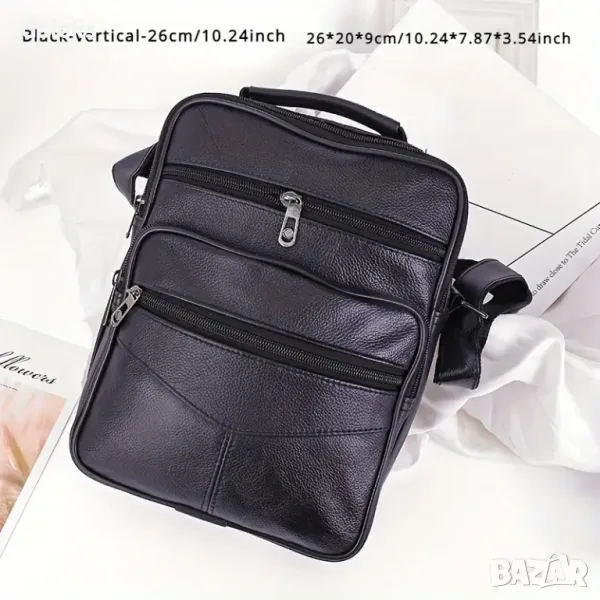 Мъжка универсална и голяма, работна кожена чанта /Черна естествена кожа!, снимка 1