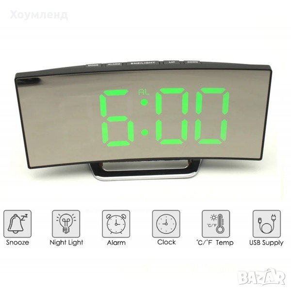  Стилен дигитален часовник с термометър и големи светещи цифри, снимка 1