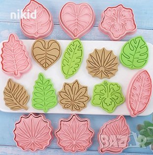 8 бр листо листа тропически пластмасови разглобяеми резци резец форма форми фондан тесто бисквитки, снимка 1