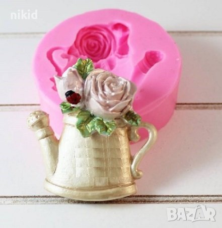 Лейка с рози силиконов молд форма фондан шоколад гипс калъп, снимка 1