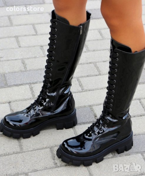 Равни ботуши - черен лак - K08, снимка 1