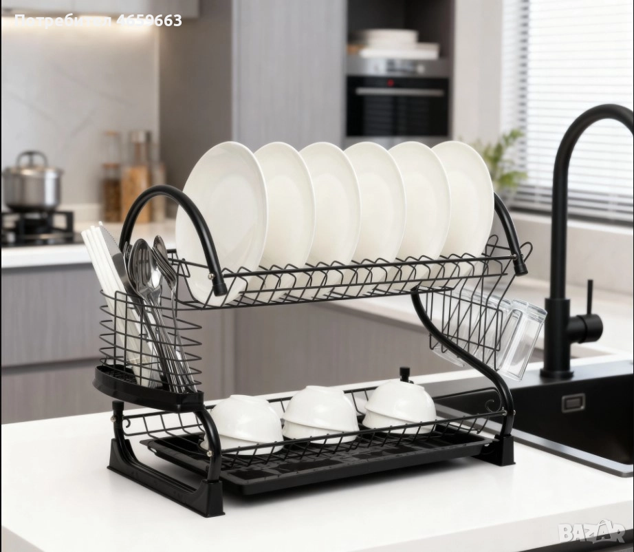 Двуетажна сушилня за съдове Ruhhy, неръждаема стомана, поставка за чаша и тава за отцеждане, снимка 1