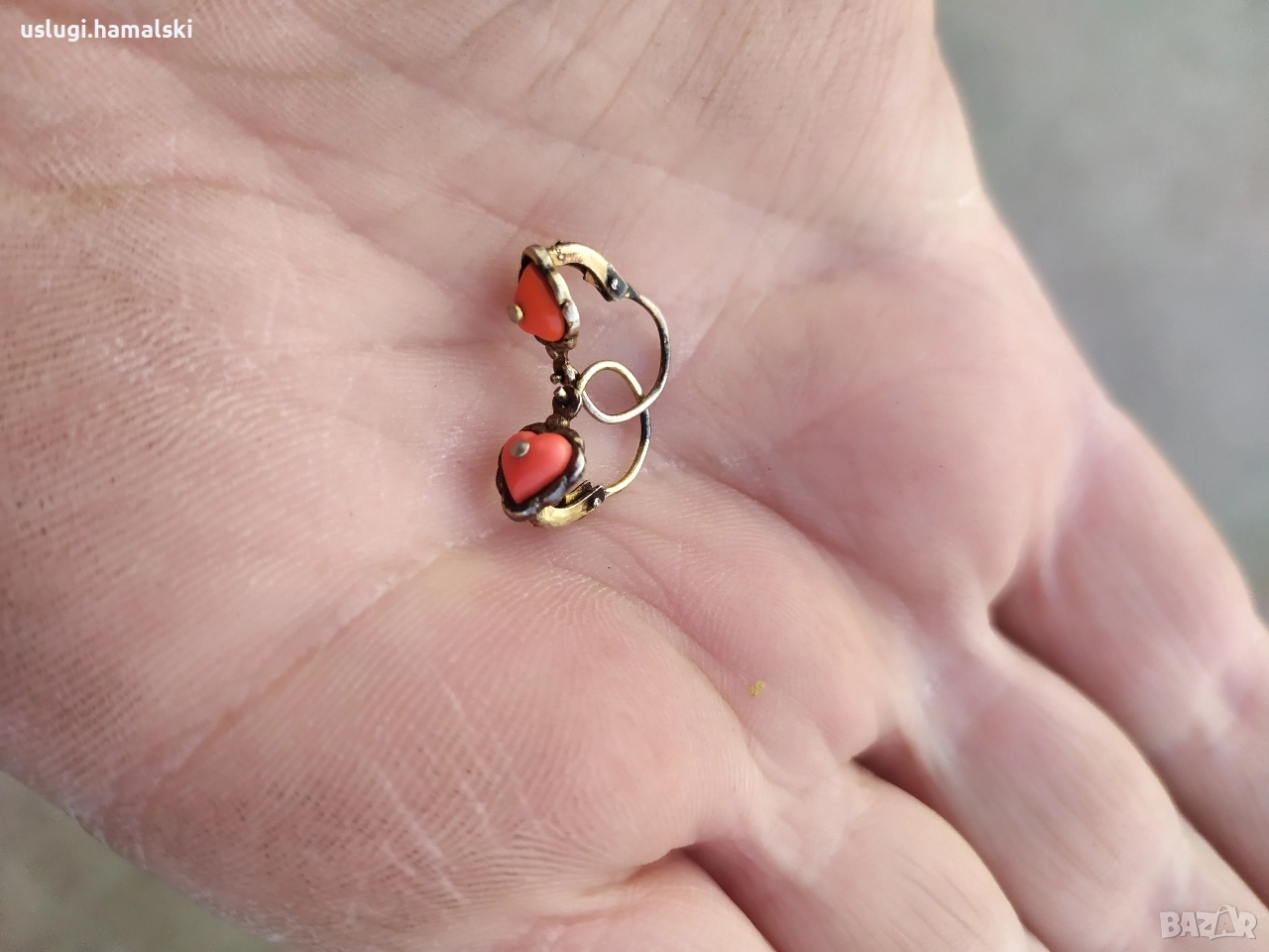 Стари сребърни обици/корал/позлата, снимка 1