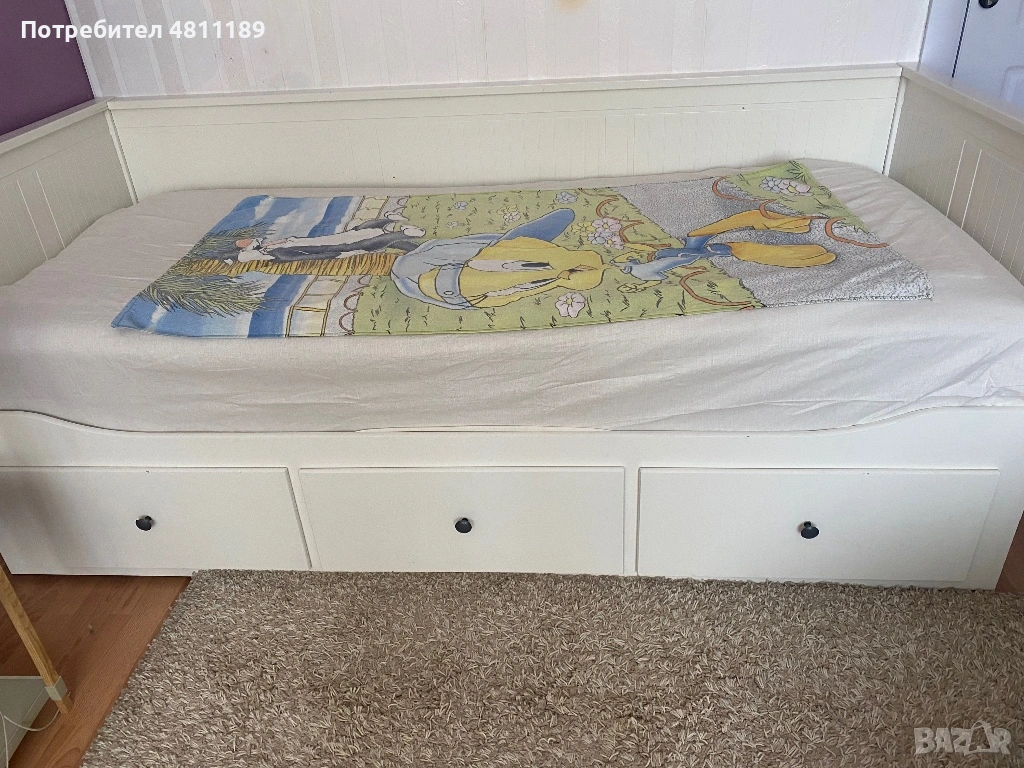 Легло-разтегателно (диван) IKEA HEMNES, масив, с 3 чекмеджета + матрак, снимка 1