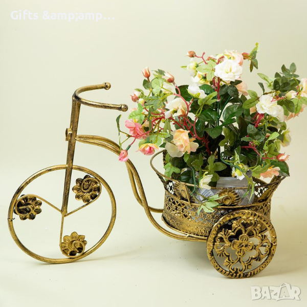 Метален цветарник Колело - с една саксия, снимка 1
