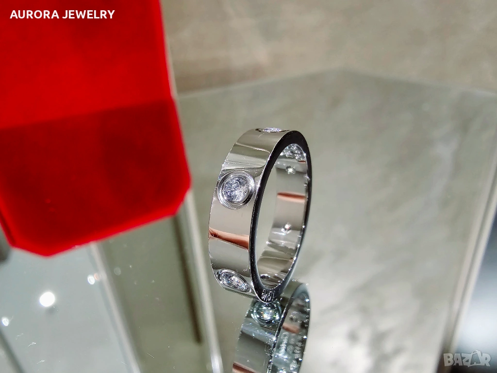 CARTIER Love White Gold 6 Diamonds Classic Model Пръстен, снимка 1