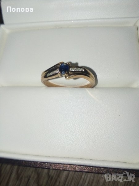 Фирмен златен пръстен с диаманти и сапфир, снимка 1