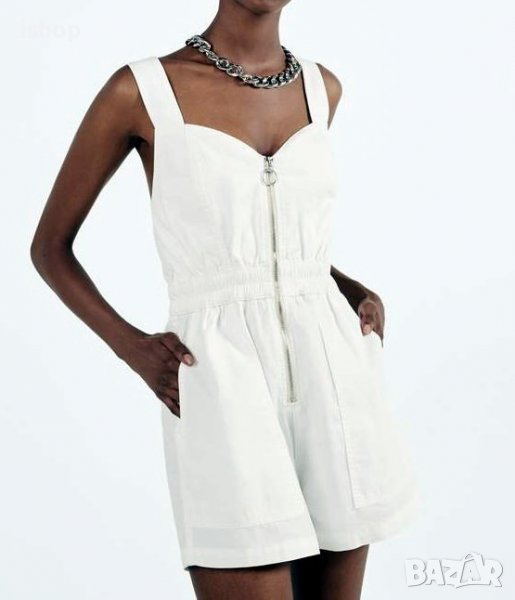 Дамски Бял Гащеризон С Цип, снимка 1