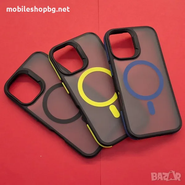 iPhone 16 кейс MagSafe матов неон син черен, снимка 1