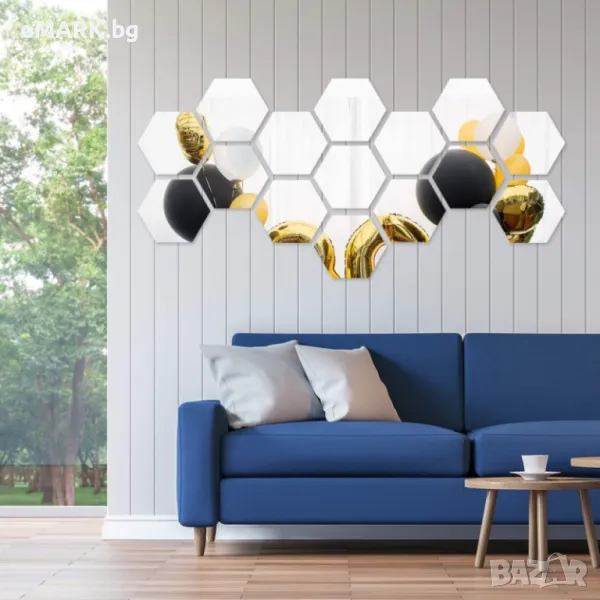 Шестоъгълно нечупливо огледало от плаксиглас - самозалепващо, снимка 1