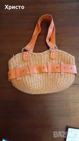 чанта дамска, оранжева, изкуствена кожа и плетки, красива, снимка 1