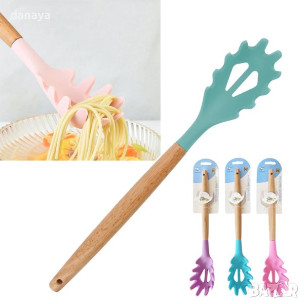 4234 Силиконова лъжица за спагети с дървена дръжка, снимка 1