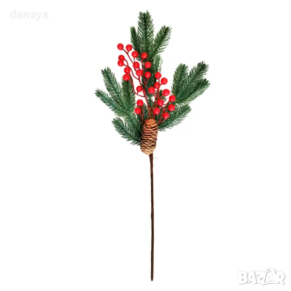5300 Коледна клонка с шишарка и плодове от Джел, 62 см, снимка 1