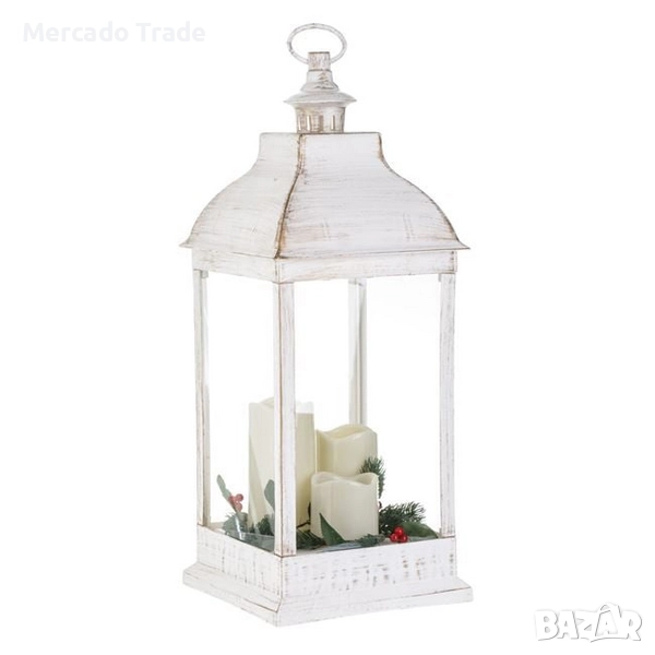 Коледен LED фенер Mercado Trade, 3бр. свещи, Бял , снимка 1