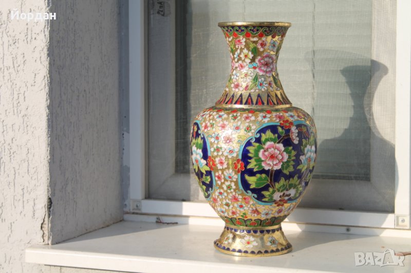 Китайска ваза месинг с емайл , снимка 1