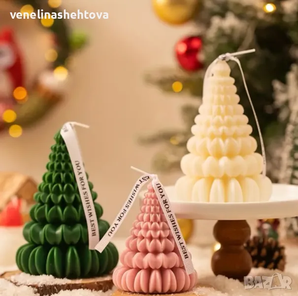 3D Коледна елха Силиконов молд форма за свещи гипс сапун смола КОД 4364, снимка 1