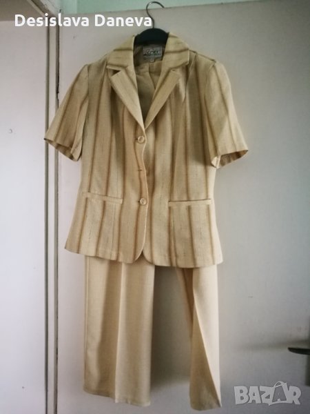 Дамски бежов костюм, панталон и сако, Смег, размер 42, снимка 1