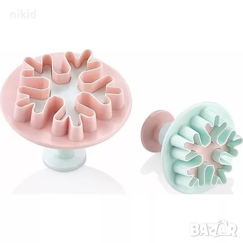 2 бр Дебели снежинки снежинка форма резец пластмасови форми за фондан с бутало резци за сладки тесто, снимка 1