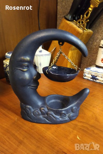 НАМАЛЕН Арт Нуво рядък керамичен свещник , снимка 1