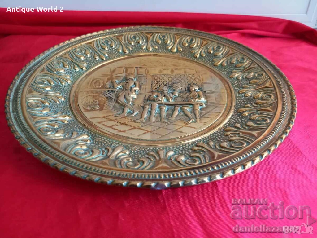 БАРОКОВА Месингова Релефна Чиния ,Пано за Стена с Позлата 2, снимка 1