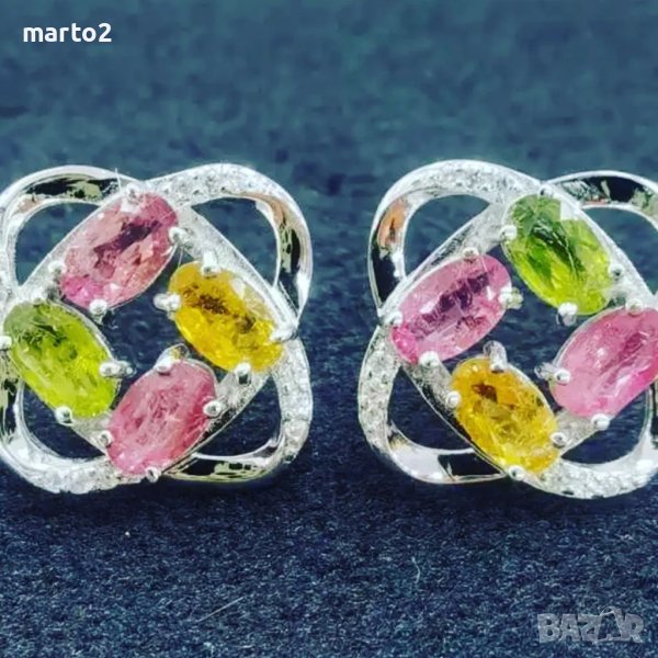 Елегантни Сребърни 925 обеци с Натурални Турмалини!, снимка 1