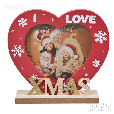Коледна дървена рамка, Червено сърце, 15см, снимка 2 - Декорация за дома - 42703226