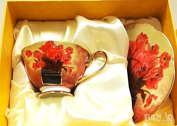 Чаши за кафе и чай с цветя - костен порцелан, снимка 16 - Подаръци за жени - 35121314