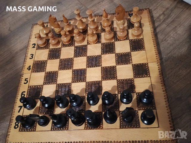 Дървен Пирографиран шах , снимка 4 - Шах и табла - 52878067