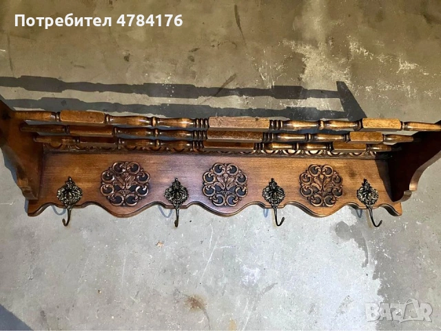 продавам старинна стенна закачалка с рафт масивен дъб , снимка 11 - Антикварни и старинни предмети - 54210564