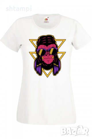 Дамска Тениска monkey with headphones,Изненада,Повод,Подарък,Празник                   