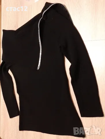 Нова ,мека блуза,с поло яка и ефектна ,еластична ,черна блуза, снимка 8 - Блузи с дълъг ръкав и пуловери - 48901740