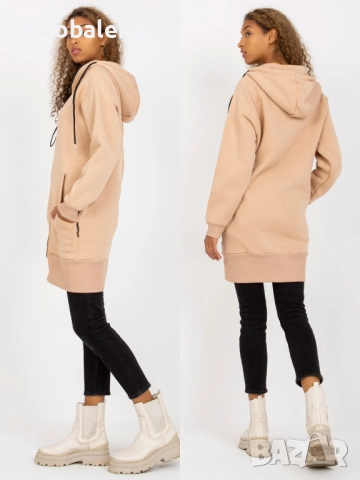 Дамски дълъг преходен суичър с цип и качулка, 3цвята , снимка 8 - Суичъри - 52934336