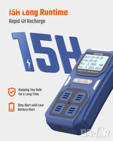 Газов детектор 4 в 1 TopTes Guard-156, за H2S, CO, LEL и O2, режими на тройна аларма, снимка 4 - Други стоки за дома - 48196138