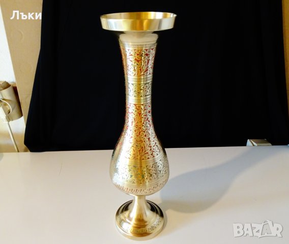 Бронзова ваза,клетъчен емайл 37 см. , снимка 6 - Вази - 31768637
