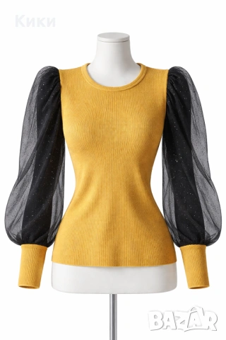 Елегантна оранжева блуза с будно ръкави с тюл