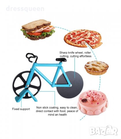 2995 НОЖ ЗА РЯЗАНЕ НА ПИЦА И ТЕСТО С ФОРМА НА КОЛЕЛО, снимка 6 - Прибори за хранене, готвене и сервиране - 34257815