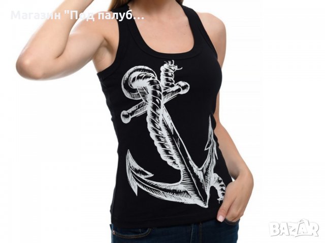 Нов дамски черен потник с трансферен печат Голяма котва, морски, снимка 15 - Потници - 29964676