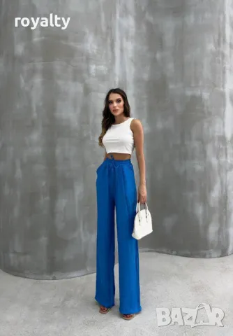 Син дамски панталон с лен, снимка 5 - Спортни екипи - 49485269