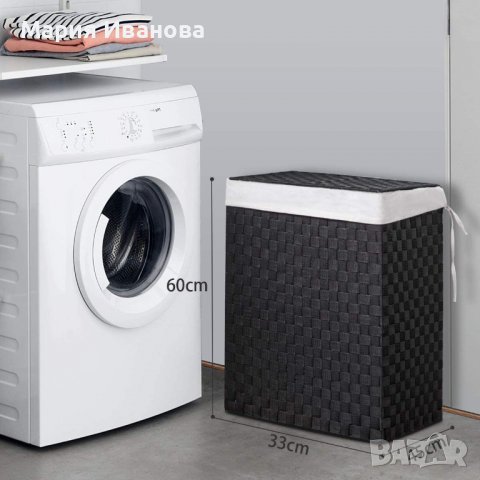 Пластмасов кош за пране с капак 91л, имитация на ратан YDSL45