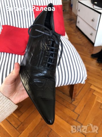 Черни кожени токчета ZARA, снимка 5 - Дамски обувки на ток - 44496505
