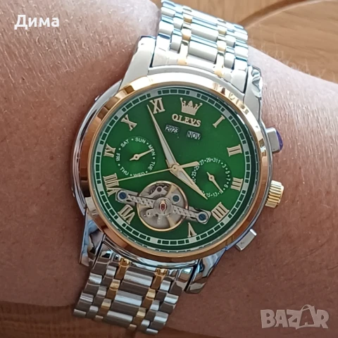 Olevs Автоматик, 3 АТМ, Дисплей Скелетон, HD Светещ, Прозрачен гръб, Мултифункционален, Календар, снимка 7 - Мъжки - 51172652
