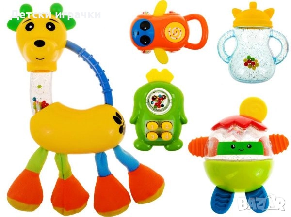 Детски цветни дрънкалки комплект от 5 броя, снимка 2 - Дрънкалки и чесалки - 52786676