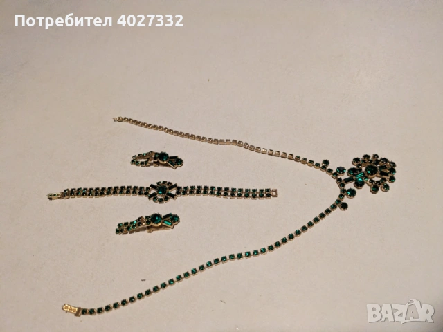Комплект бижута с зелени кристали – колие, гривна и обеци, снимка 6 - Бижутерийни комплекти - 53261695