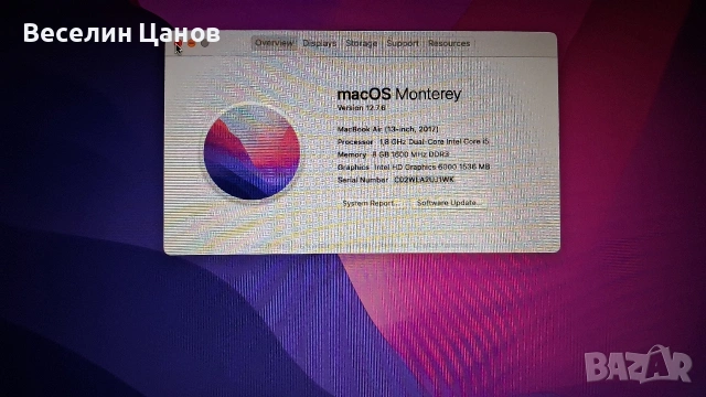 Mackbook air 1466 mid 2017, снимка 6 - Лаптопи за работа - 53964171