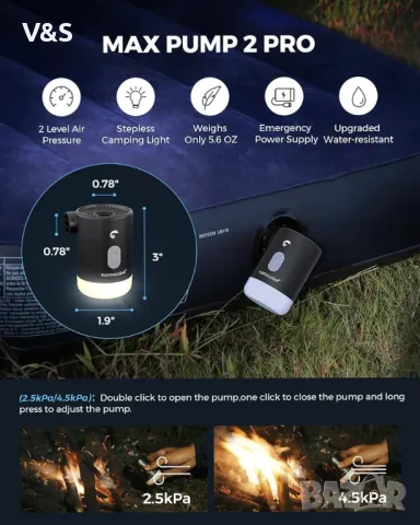 Въздушна помпа,MAX PUMP 2 PRO - 4-в-1 преносима 3600mAh акумулаторна въздушна помпа, снимка 3 - Надуваеми легла - 48529666