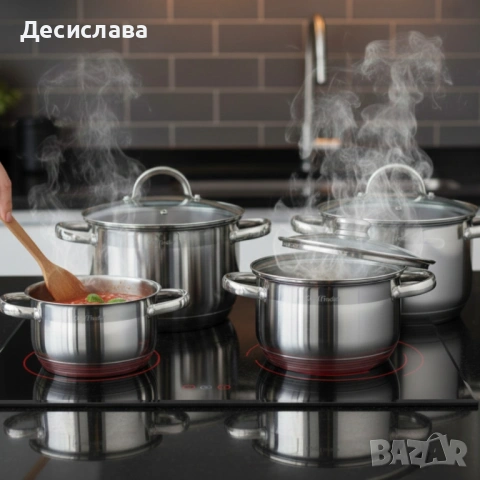 Комплект тенджери Cheffinger – 8 части инокс с капаци, за всички видове котлони, снимка 3 - Съдове за готвене - 53137440